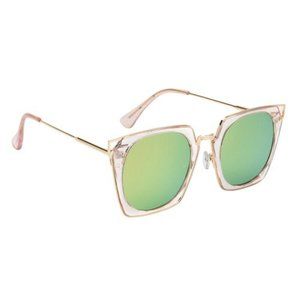 SQUARE KAT Retro Mirrored Sunglasses, Rose Gold Frame with Multi Color Lens